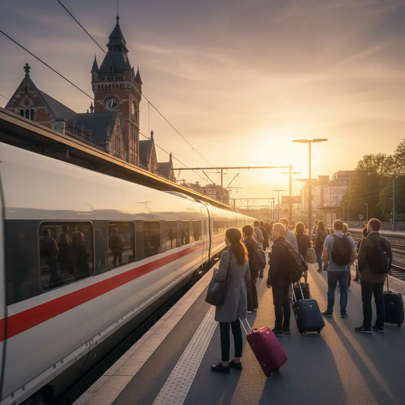 Moderne hogesnelheidstrein arriveert op perron van station Leuven met reizigers op het platform