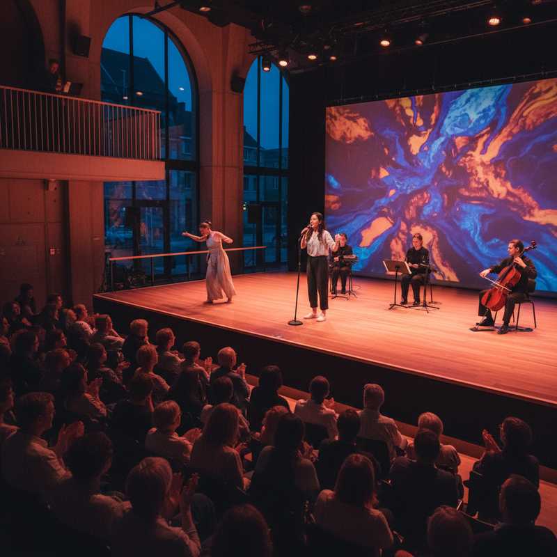 Theatervoorstelling in STUK kunstencentrum Leuven met publiek tijdens Voorjaarsfestival