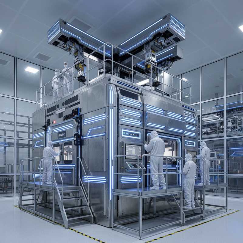 Geavanceerde halfgeleidermachine in moderne cleanroom faciliteit bij IMEC in Leuven