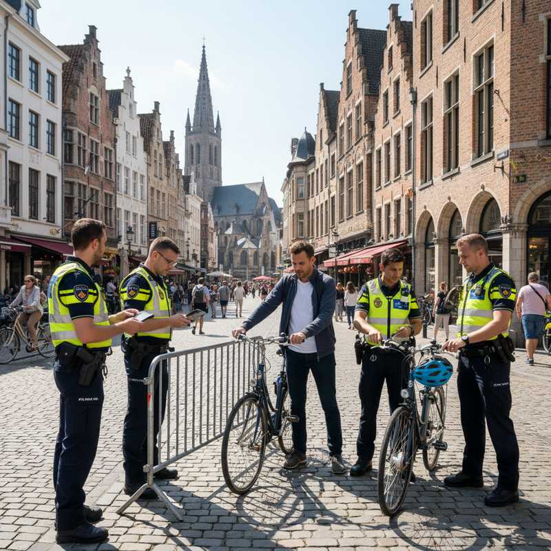 Politieagenten voeren fietscontrole uit in drukke binnenstad met meerdere fietsers