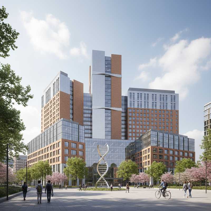 Modern UZ Leuven ziekenhuisgebouw met blauwe lucht, representeert medische innovatie in Leuven