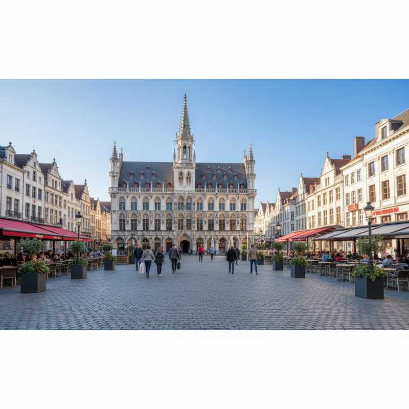 Rustig straatbeeld van historische gebouwen in het centrum van Leuven met wandelaars op een zonnige dag