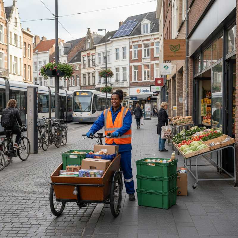 Cargo bike met voedselbakken voor GREEN-LOG pilot in Leuven straat