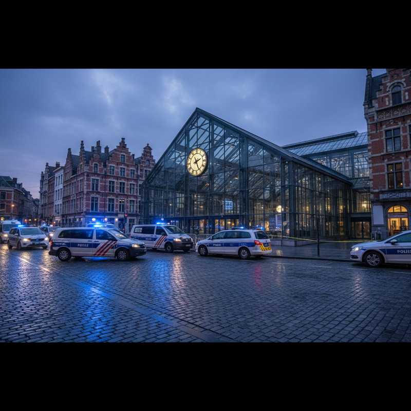 Politievoertuigen geparkeerd bij station Leuven tijdens onderzoek schietpartij