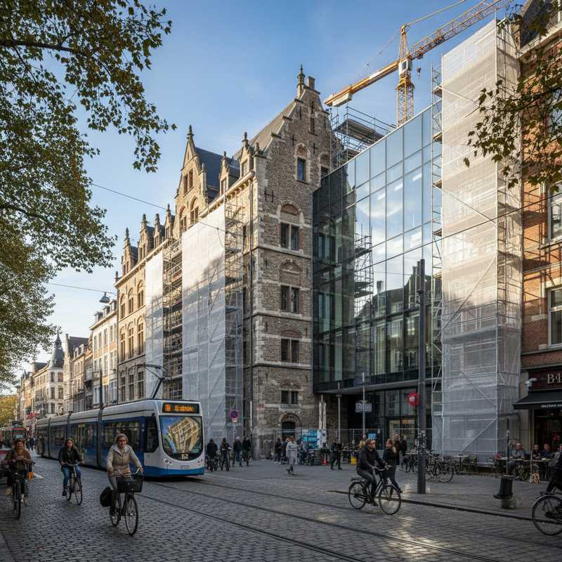 Oud ziekenhuisgebouw op Hertogensite in Leuven in voorbereiding voor renovatie door KU Leuven en UZ Leuven