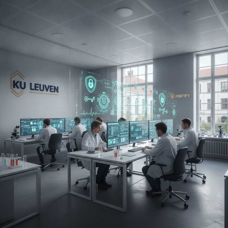 Onderzoekers aan het werk in modern laboratorium met digitale gezondheidsdataschermen aan KU Leuven