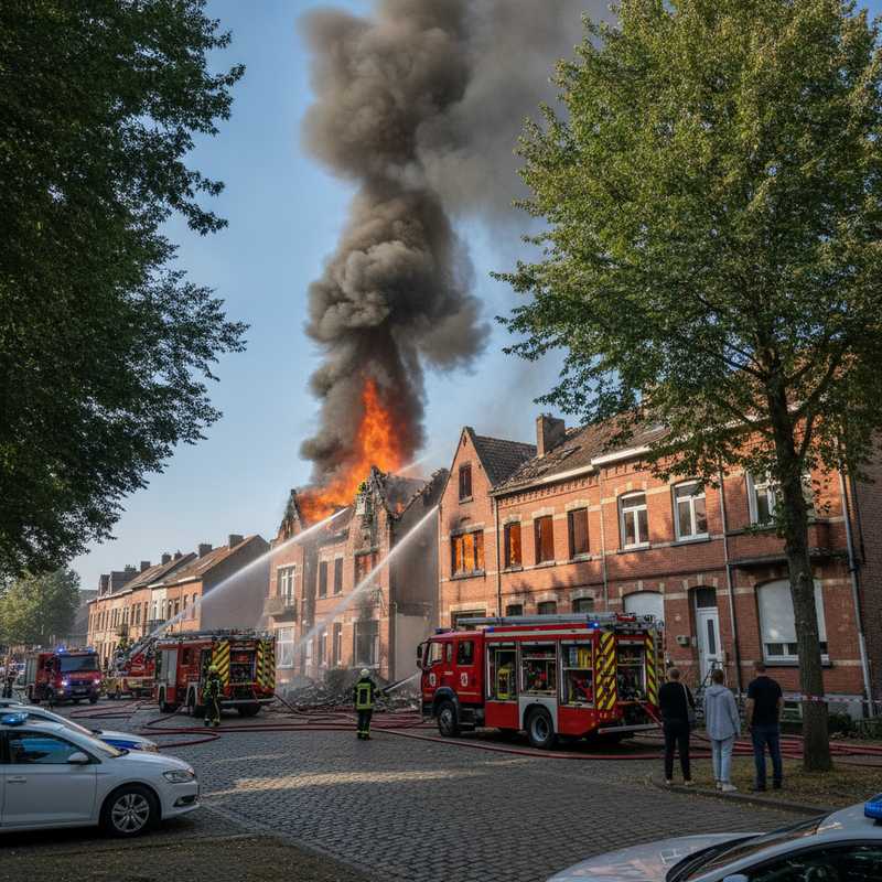 Brandweer bestrijdt woningbrand met grote rookpluim in rijwoningen Spaarstraat Kessel-Lo