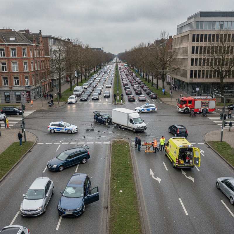 Verkeersongeval op kruispunt Koning Boudewijnlaan en Celestijnenlaan in Leuven met beschadigde voertuigen en verkeershinder