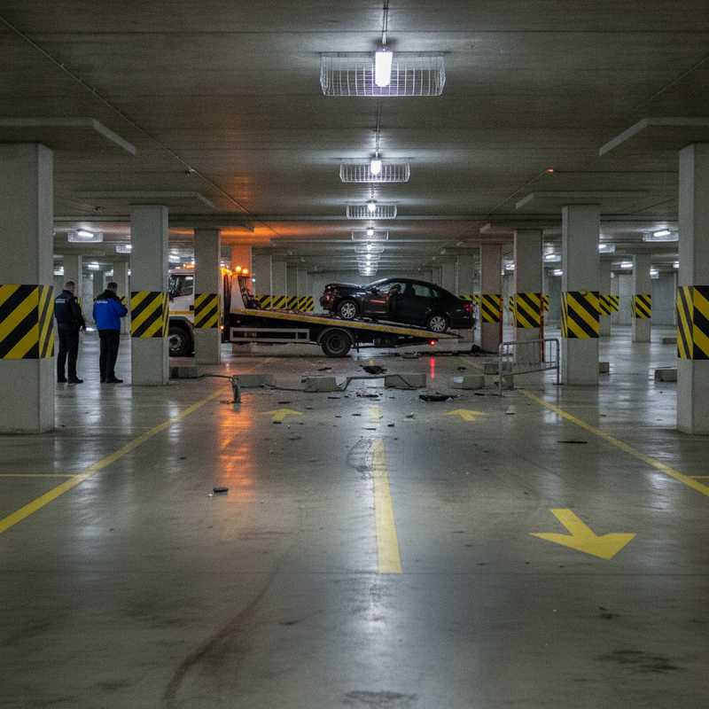 Ondergrondse parkeergarage met betonnen pilaren en verlichting, representatief voor parking Ladeuzeplein
