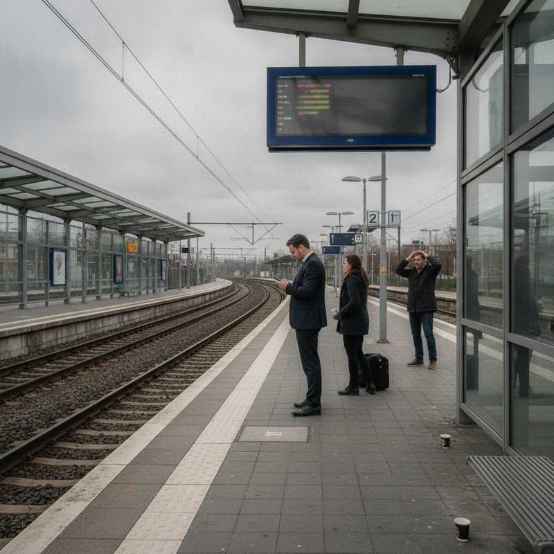 Lege perrons en wachtende reizigers op een Belgisch treinstation tijdens treinstoring